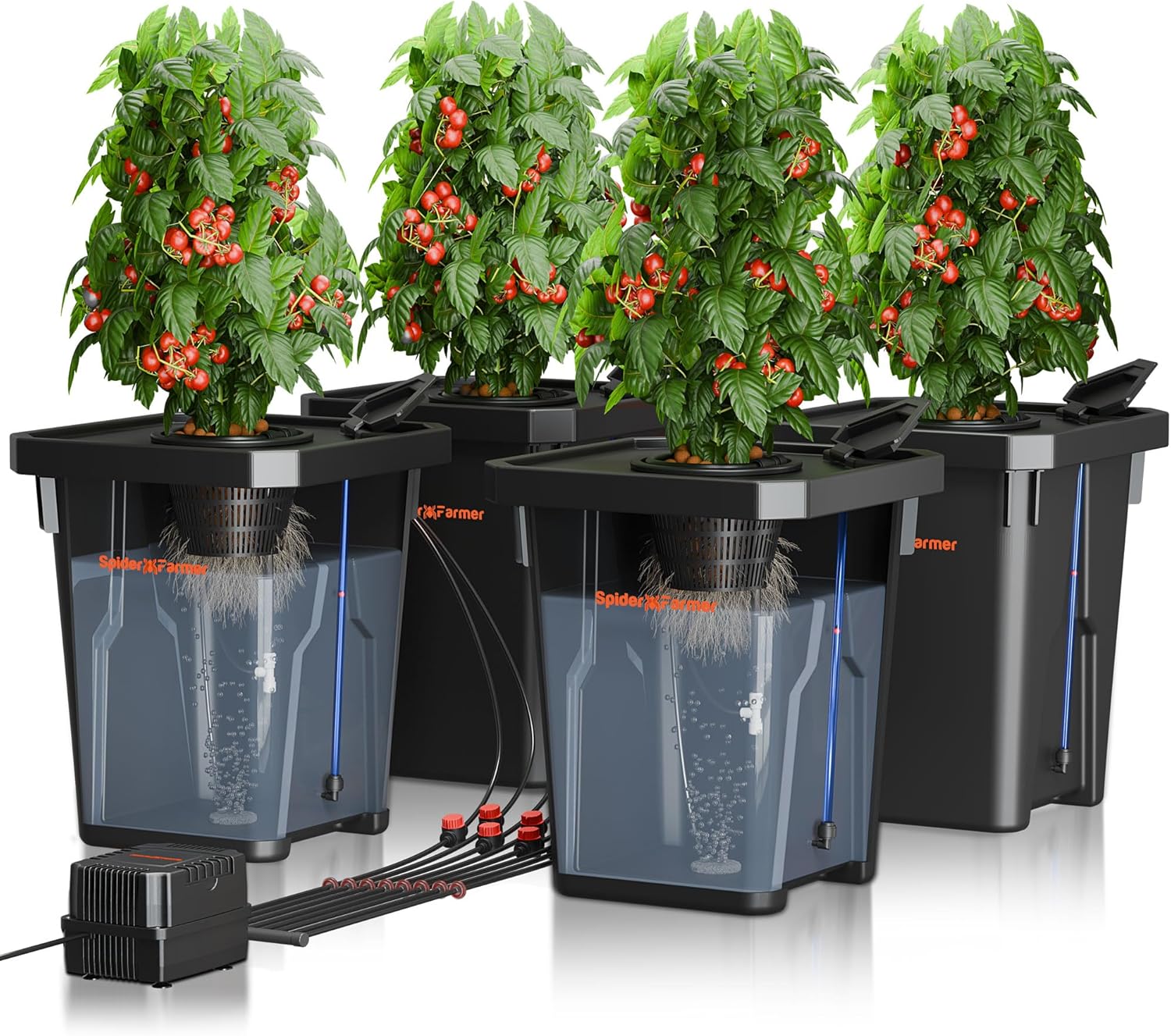Spider Farmer DWC Hydrokultur-Anbausystem, 27 l/7 Gallonen, Tiefwasseranbau, neues dreieckiges Deckeldesign, zirkulierendes Tropf-Gartensystem mit Topf-Tropf-Set, 8-W-Luftpumpe, 2 Eimer