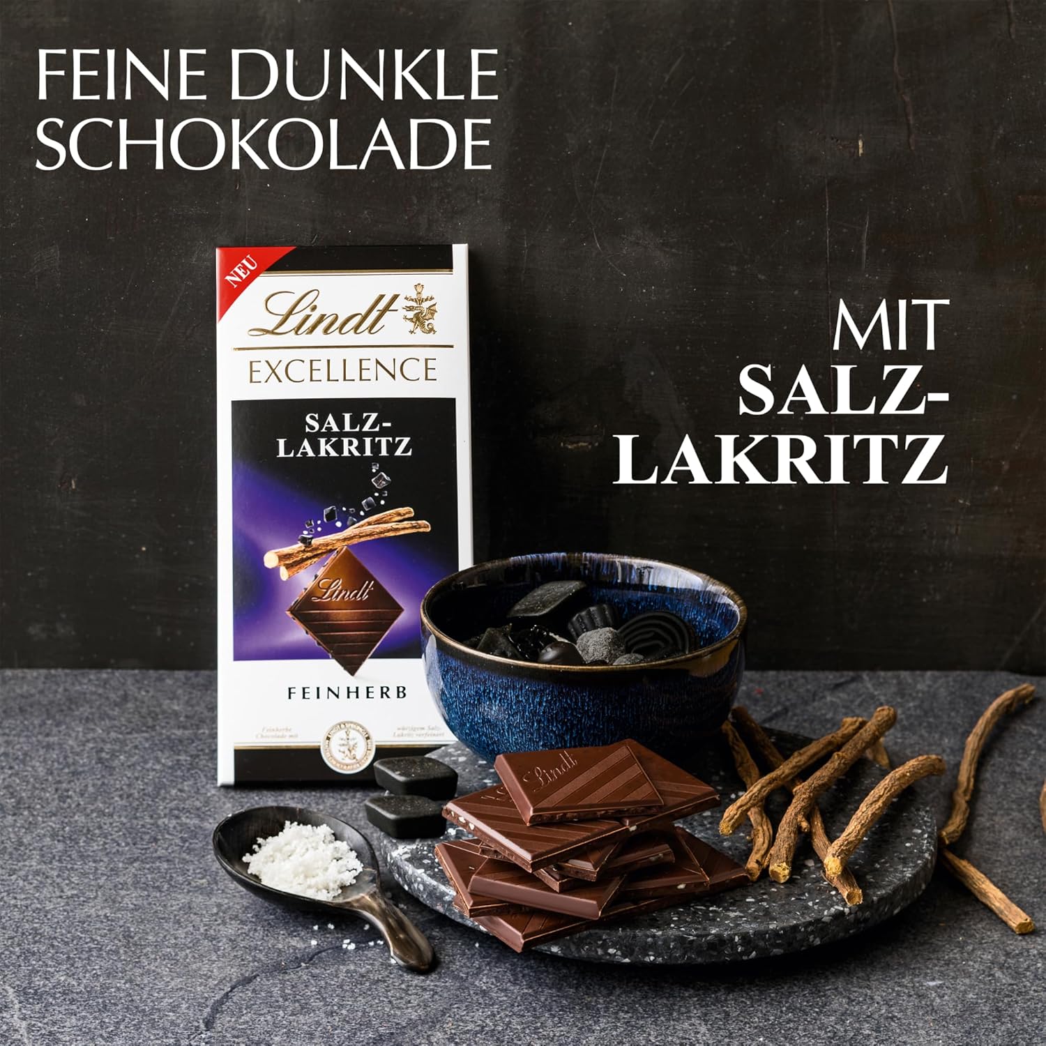 Lindt Excellence Sweet Salted Wood – Dunkler Schokoladenriegel 100 g – Intensiver Kakaogeschmack