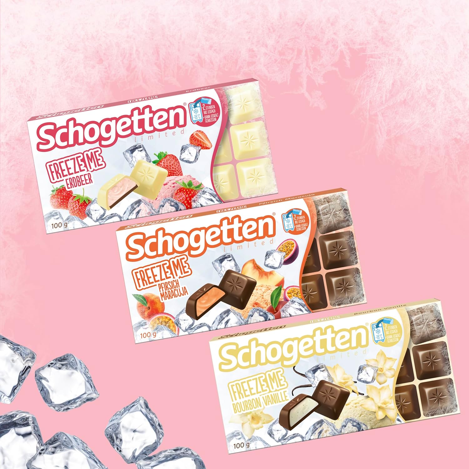 Schogetten Freeze Me Strawberry Limited Edition – Kaltes Schokoladeneis mit intensivem Erdbeergeschmack