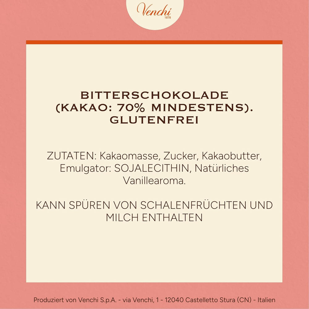 Venchi – Zartbitterschokolade 70 %, 78 g – Mit ausgewählten Kakaomischungen – Glutenfrei – Vegan