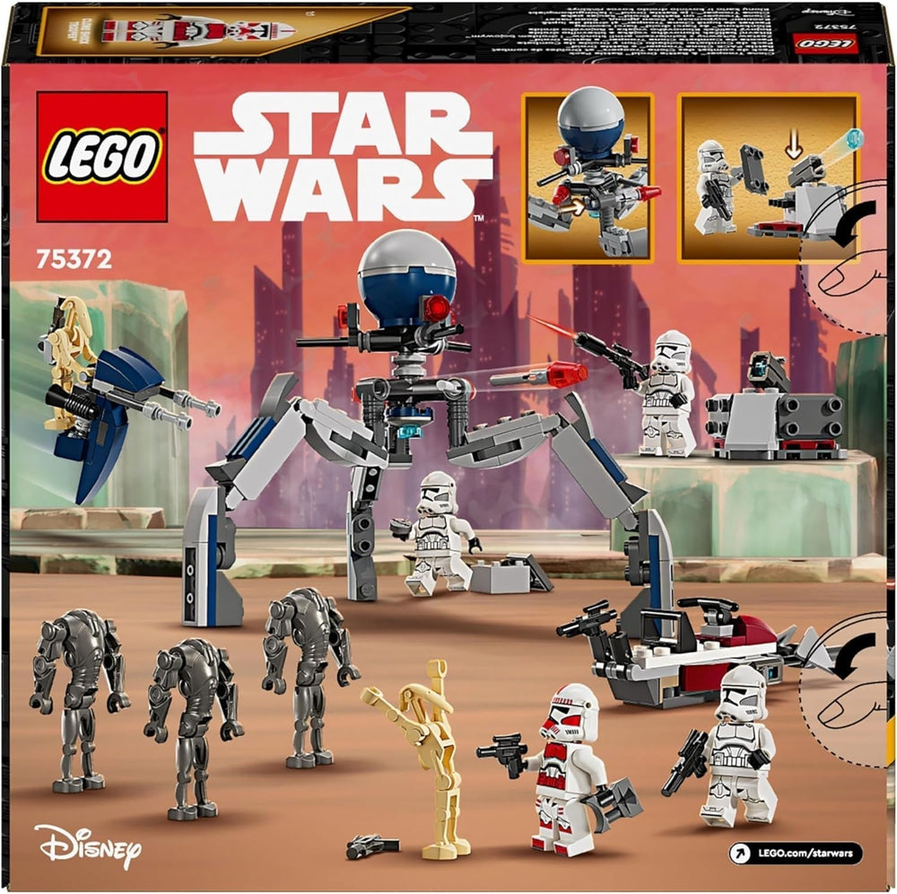 LEGO Star Wars 75372 Clone Trooper & Battle Droid Battle Pack, inkl. 4 Minifiguren, 5 Droiden und Speeder-Motorrad mit Shooter – Konstruktionsspielzeug für Jungen und Mädchen ab 7 Jahren. Bausätze Besuchen Sie den LEGO-Store