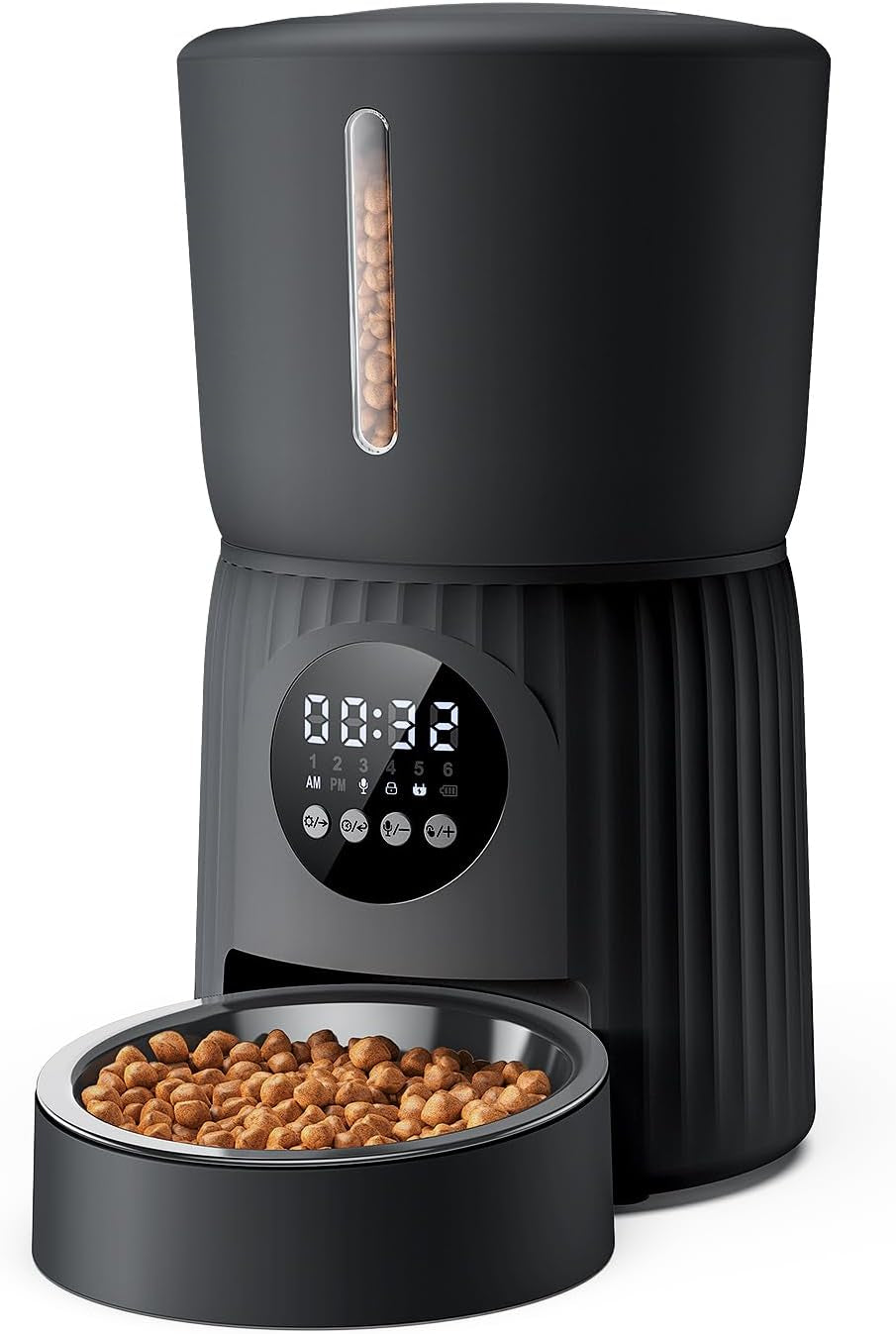 Faroro Futterautomat Katze, 4L Katzenfutter Automat, Futterspender Katze Mit 1–6 Mahlzeiten pro Tag, Portionskontrolle, 10s Sprache, Langsames Futter (Schwarz)