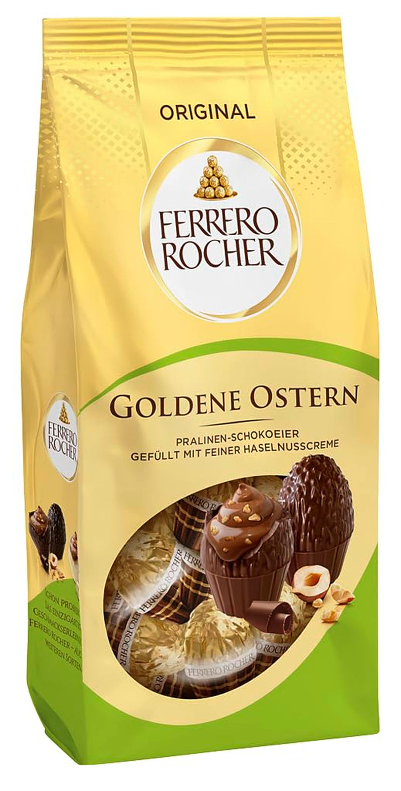 Ferrero Rocher Schokoladeneier 90g – Milchschokolade mit Haselnussstückchen und feiner Kakaocreme mit Haselnüssen – Ostereier für Osternester – Ostergeschenk – Osterschokolade, Ostersüßigkeiten