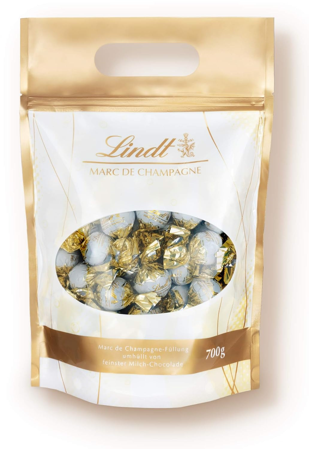 LINDOR Schokokugeln mit gesalzenem Karamell | ca. 80 Milchschokoladenkugeln mit Salzkaramellfüllung | Großpackung & Marc de Champagne-Schokoladenkugeln | 700 g