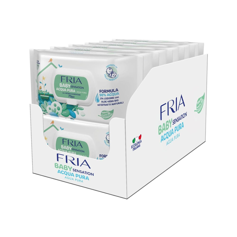 Șervețele umede Baby Sensation Pure Water, formulă cu 98% apă purificată pentru curățarea pielii, testate dermatologic, pachet economic cu 840 de șervețele