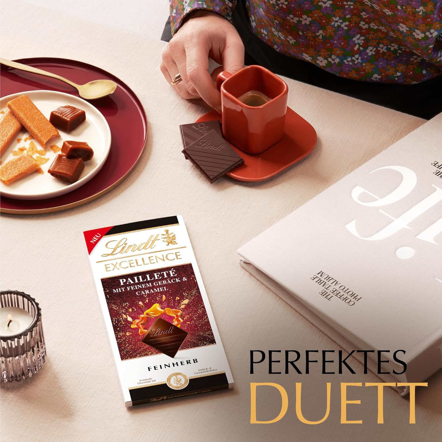 Lindt EXCELLENCE Teigstücke mit Pailletten und Karamell – Feine dunkle Schokolade mit intensivem Kakaogeschmack