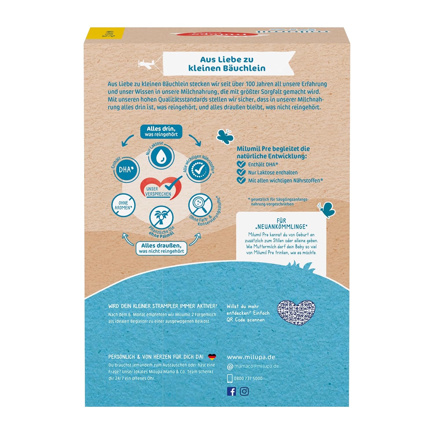 Milupa Milumil Pre, Milchpulver für Babys – Mit wichtigen Nährstoffen und ohne Palmöl – 800 g Naty Shop