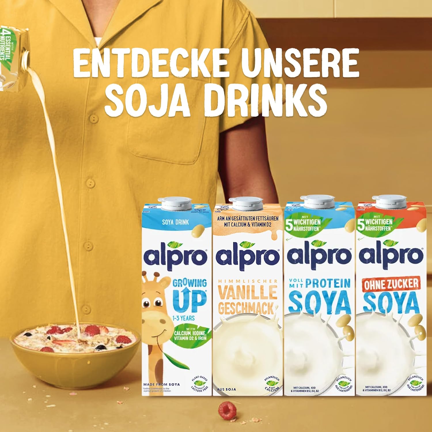 Alpro Vanille-Sojamilch 8x1L – Vegan und reich an Kalzium