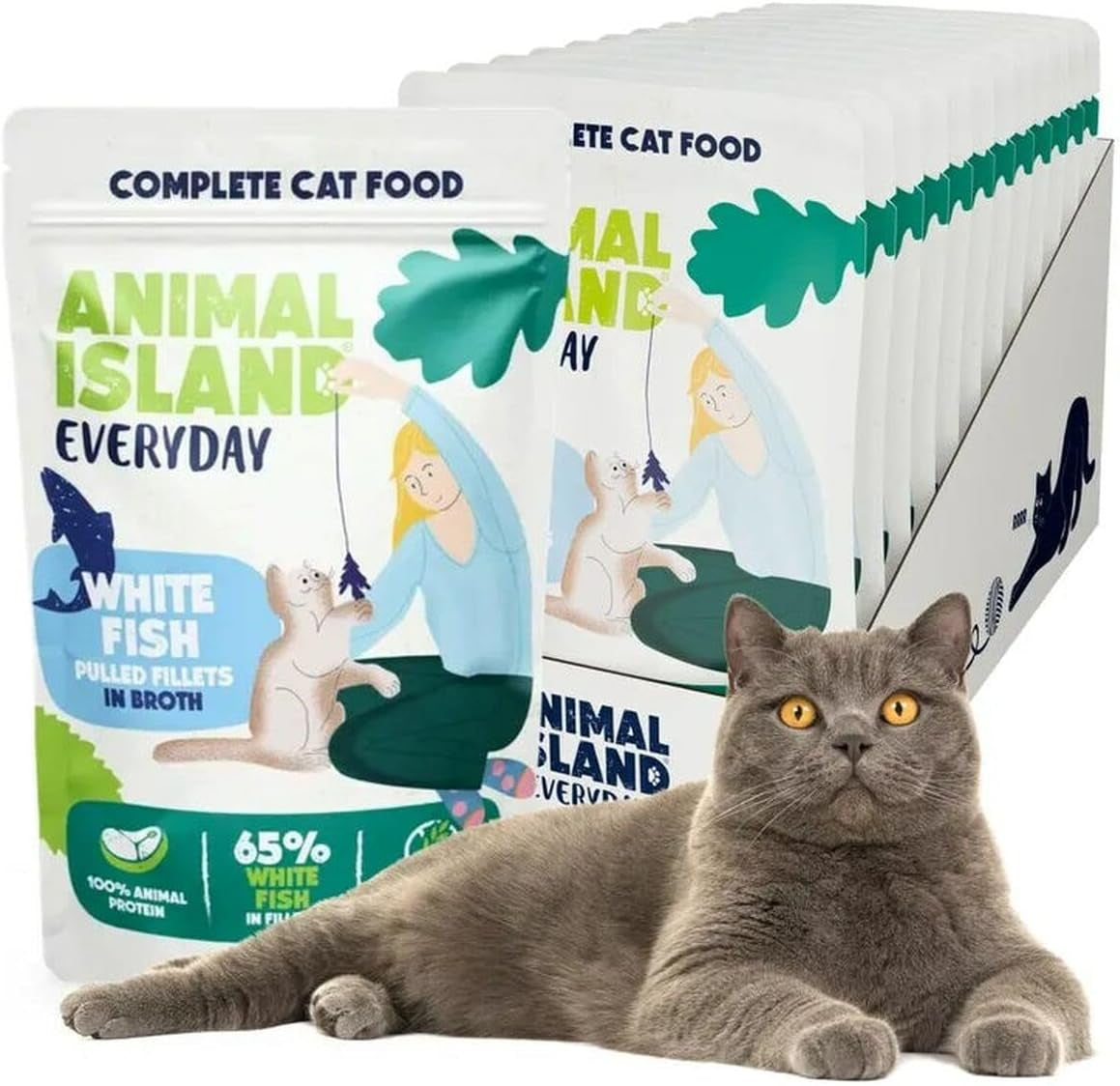 Nassfutter Alleinmenü Katze Adult Filets Kabeljau in Brühe Hoher Feuchtigkeitsgehalt Packung, 12 x 85g