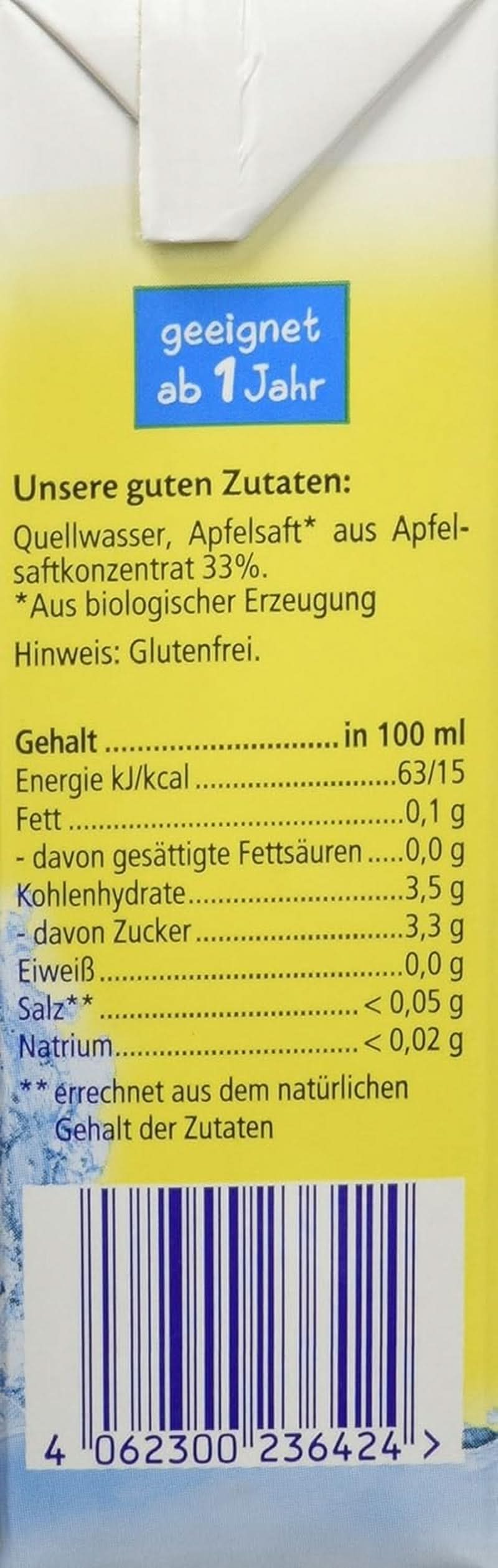 Hipp Bio-Apfelsaft mit klarem Wasser, 15er Pack (15 x 200 ml) Mutter und Kind Naty Shop