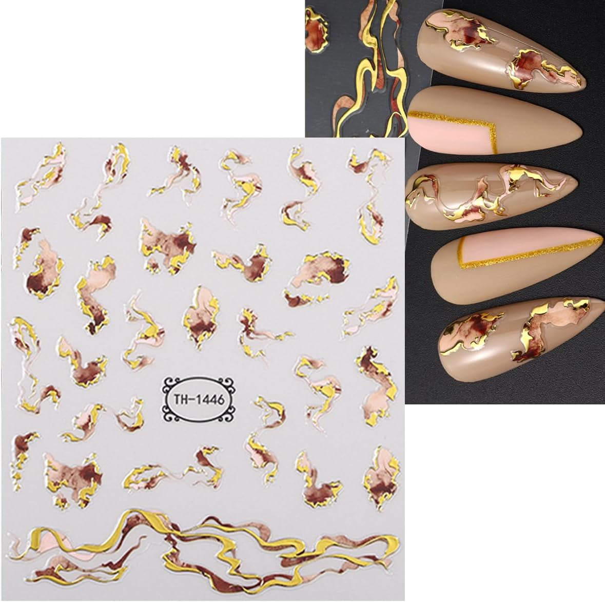 JMEOWIO Nagelsticker Marmor French Tip 8 Blatt Nail Art Sticker Selbstklebend Nagelaufkleber Dekoration Nageldesign Zubehör