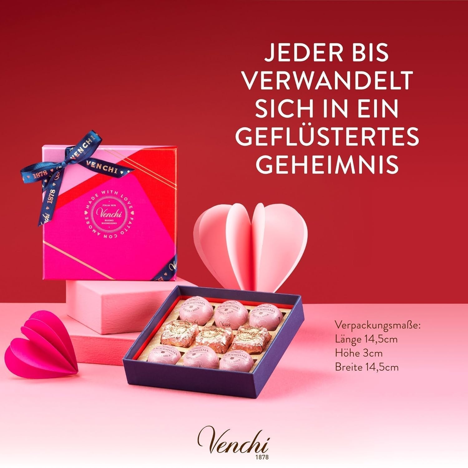 Venchi - Cutie cadou cu 9 bomboane de ciocolată Baciodidama și Vegan Chocoviar Gianduia, fără gluten, Valentine's Day Collection Bomboane de Ciocolata Naty Shop