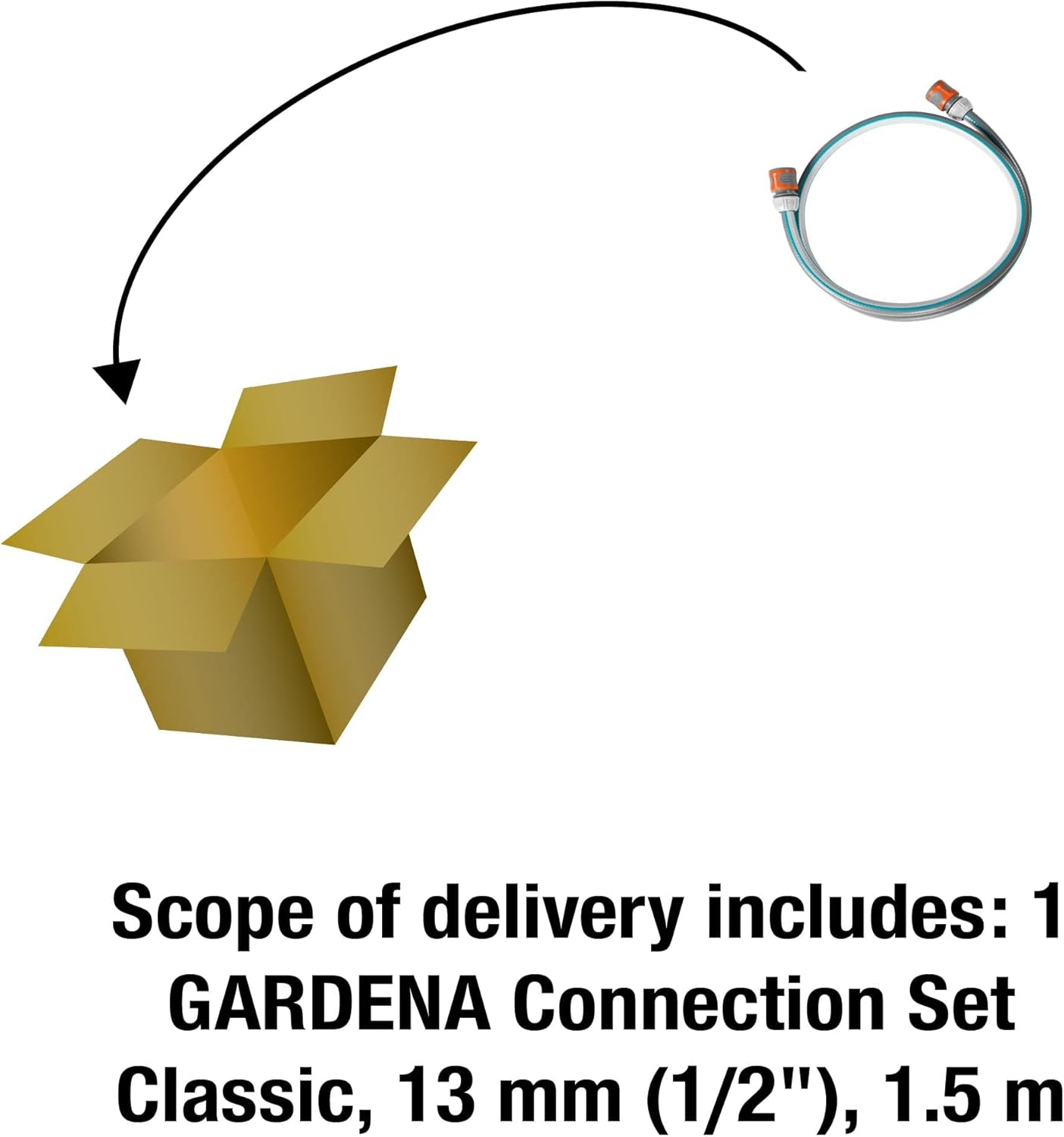Set de conectare Gardena Classic 13 mm (1/2 inch), 1,5 m: Adaptor furtun pentru conectarea rolei de furtun, furtun cu componente de sistem, 22 bar (18011-20)