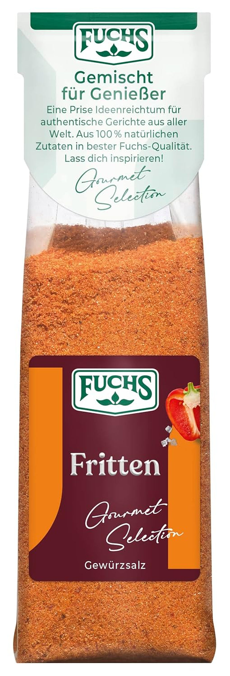 Fuchs Gourmet Selection Klassisch/Heimisch – Bratkartoffel Gewürzsalz, nachfüllbares Kartoffelgewürz, Salz zum Würzen von Brat- & Ofenkartoffeln, Pommes Frites & Co, vegan, 70 g
