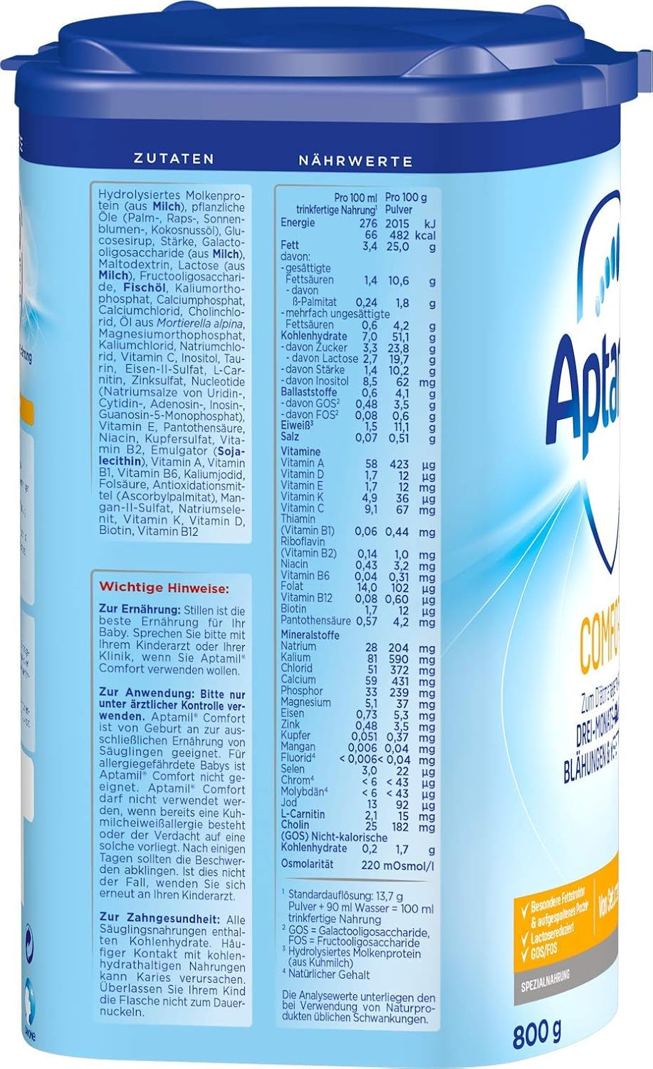 Aptamil Comfort – Spezialnahrung ab der Geburt, gegen Koliken, Blähungen und Verstopfung, 800 Gramm Naty Shop