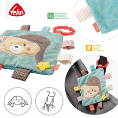 Fehn Bruno pânză de ruginit - jucărie cu scârțâitor și file de țesătură - jucărie de ruginit pentru animale de ruginit - jucărie pentru copii cu inel de fixare practic - pânză de ruginit pentru bebeluși și copii mici de la 0+ luni Jucarii Bebe Naty Shop