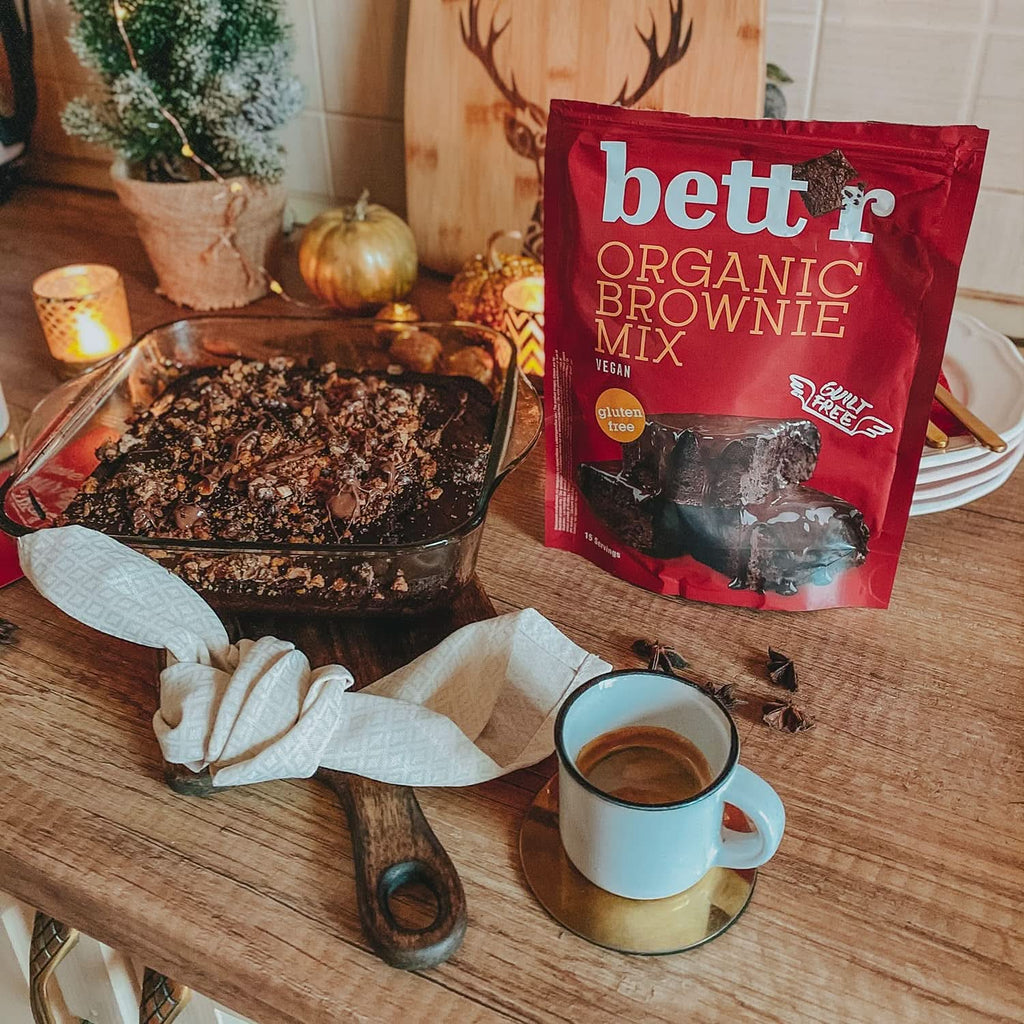 Bettr Organic Brownie Mix - Negrese organice, vegane și fără gluten cu aromă bogată de cacao, 6 x 400 grame Bucatarie Naty Shop