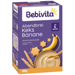 Abendbrei mit Keksen und Bananen (4x500g), Milchbrei ab 5 Monaten, ohne Zuckerzusatz, mit wertvollen Mineralien und Vitaminen, sehr sättigend