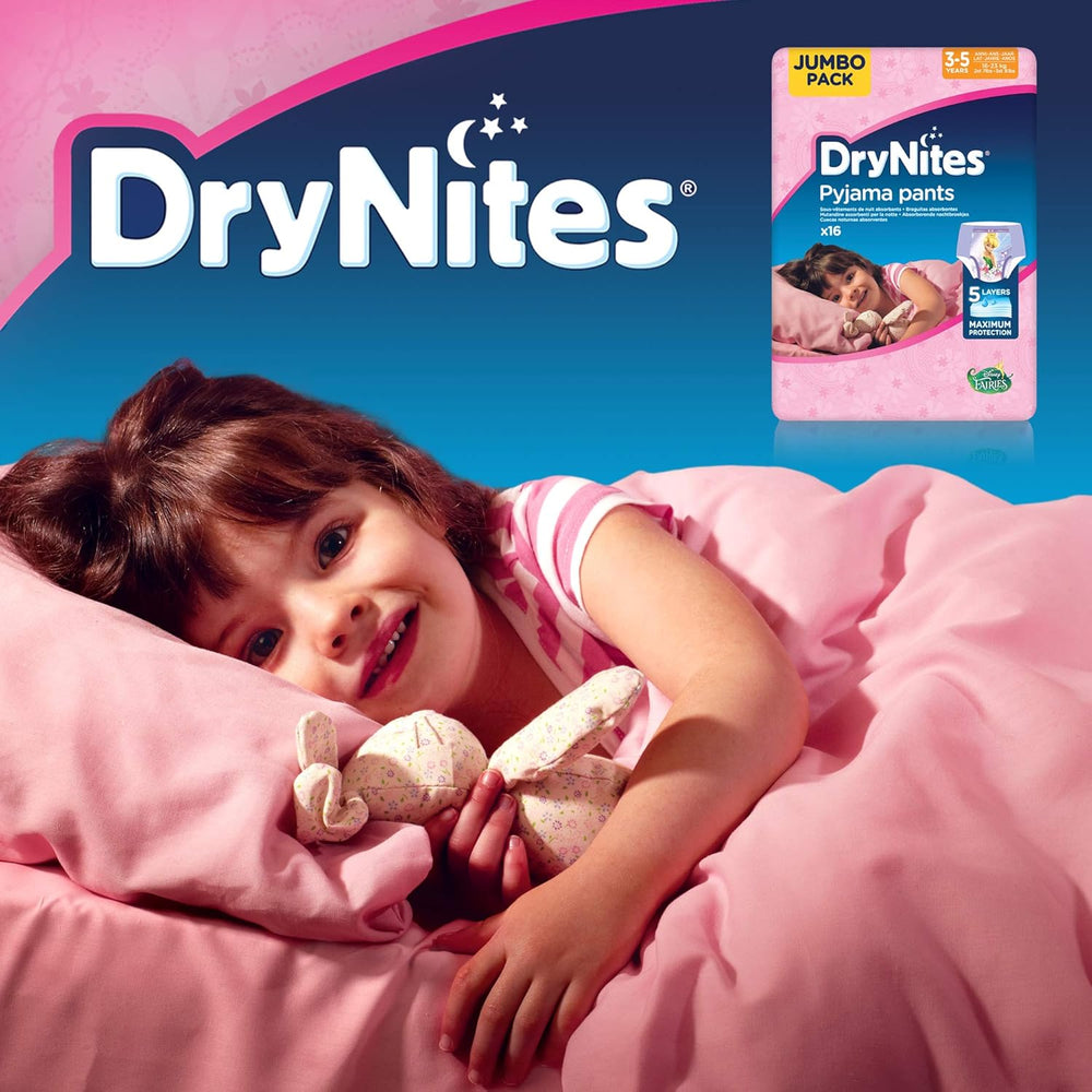 DryNites Pyjamahosen für Mädchen 3–5 Jahre, 1 Packung (1 x 16 Stück)