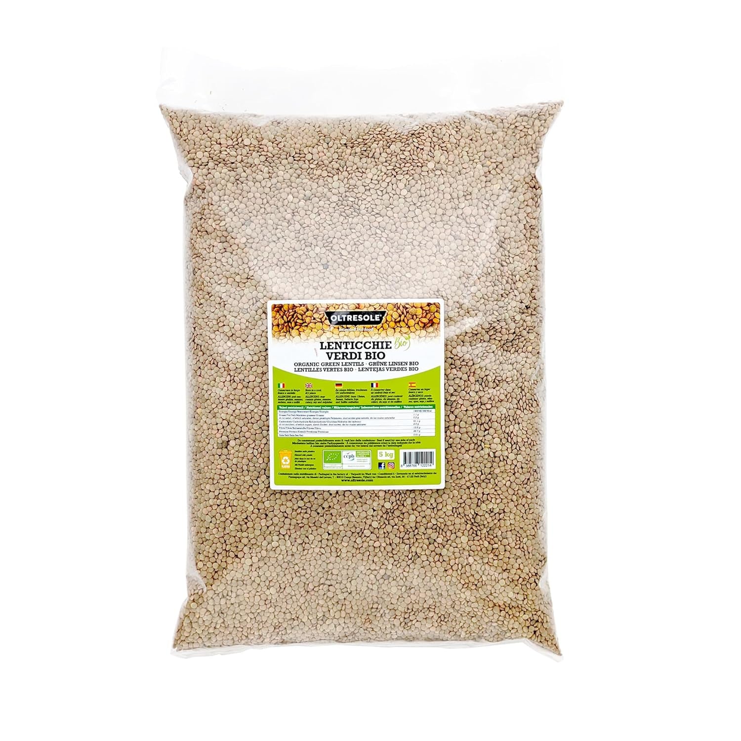 Grüne Bio-Linsen 5 kg, ganze Bio-Hülsenfrüchte, Protein- und Ballaststoffquelle, reich an Ballaststoffen und Mineralien, Sparpaket
