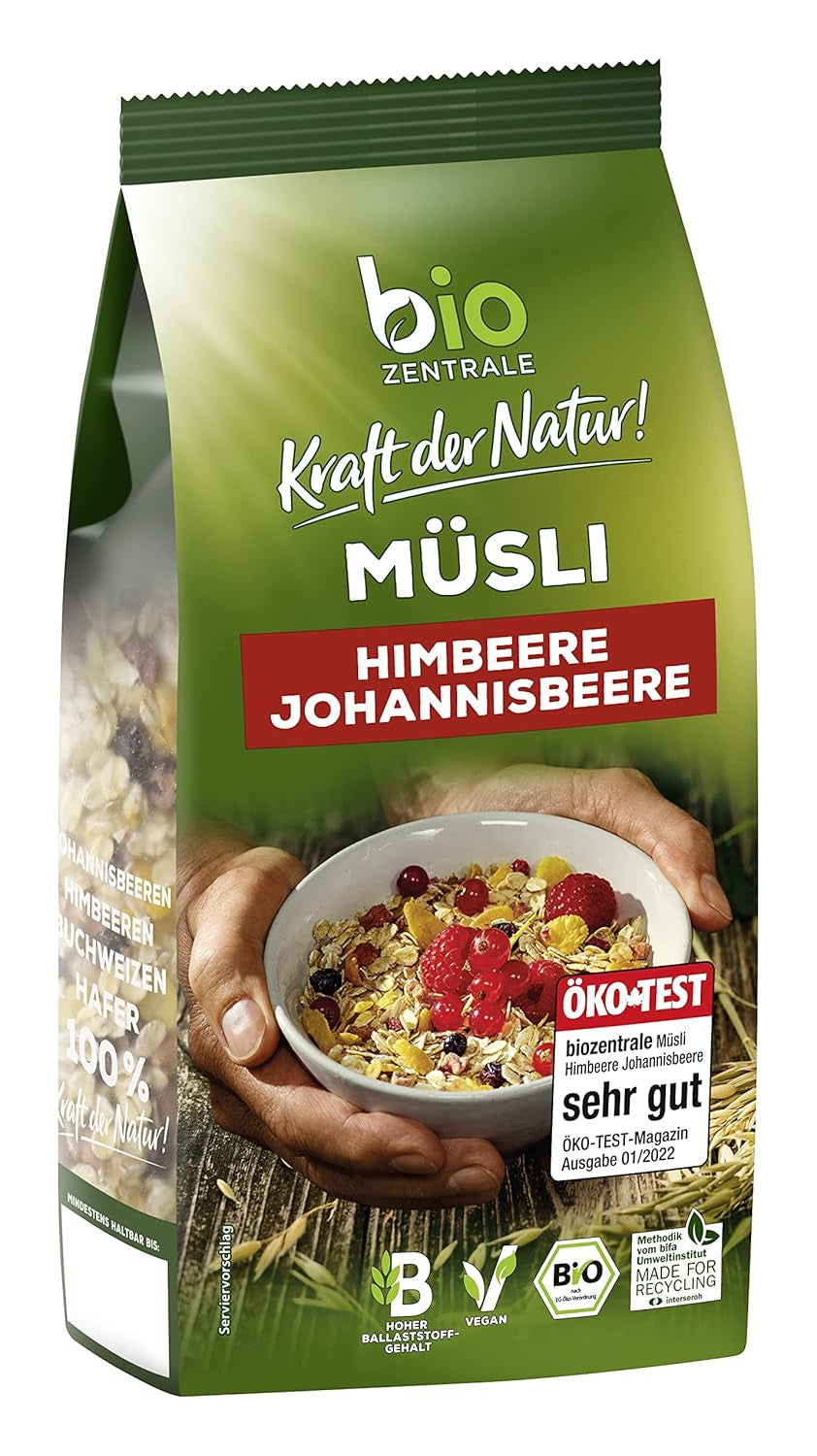 Biozentrales Müsli mit dunkler Schokolade | 500g Bio-Vegan | Ideal zum Frühstück und für die Tasse Müsli zum Mitnehmen | Alternative zu Müsliriegeln