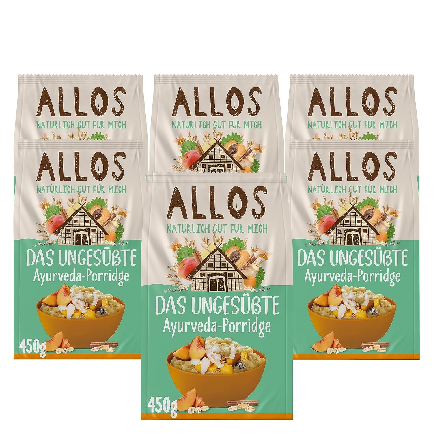 Ungesüßter Allos-Porridge mit Feigen und Himbeeren | Porridge ohne Zucker | Bio-Müsli | Müsli mit Früchten | Haferflocken | Porridge zum Frühstück | Müsli zum Frühstück | Vegan | 6er-Pack (6 x 500 g)