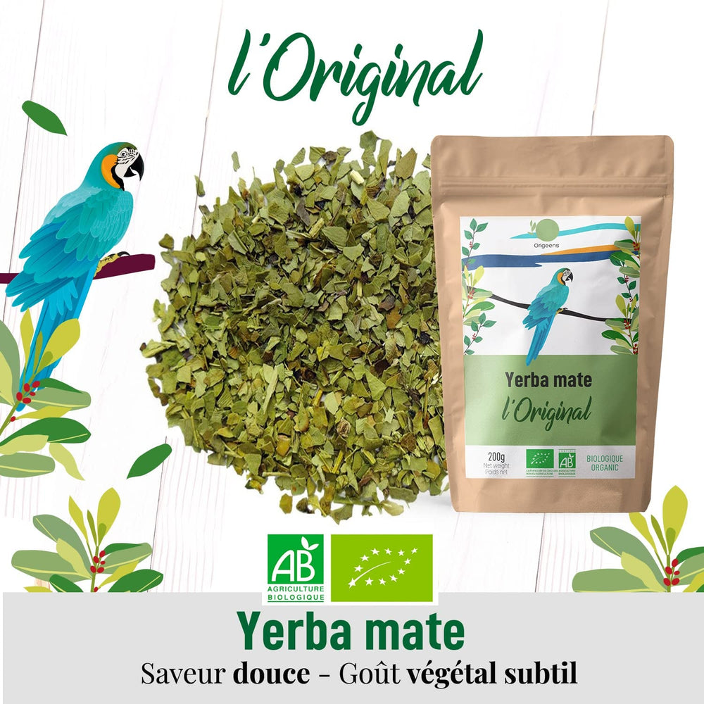 ORIGEENS BIO YERBA MATE TEA 200G - Originalul I Bio Yerba Mate neprăjită, frunze, fără tulpini, praf și firimituri I Băutură energizantă și detoxifiantă