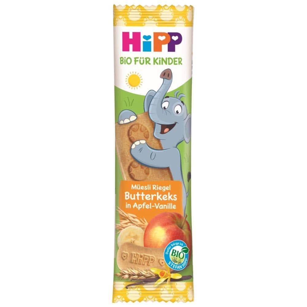 Hipp Bio-Riegel Müesli-Freund Elefant Butterkeks in Apfel-Vanille, 24Er Pack (24 X 20 G) Mutter und Kind Naty Shop 20 G (24Er Pack) Keks/Apfel-Van.