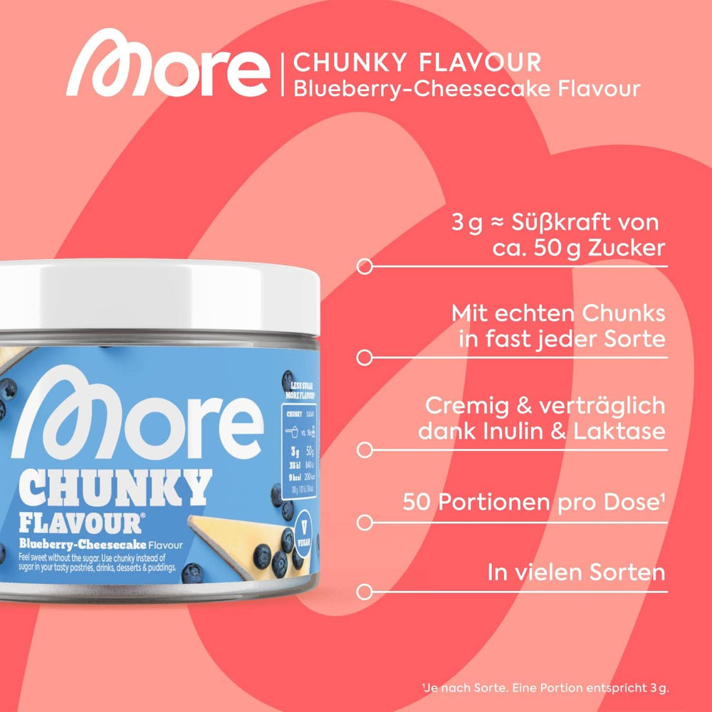 MEHR Chunky Flavour, Blueberry Cheesecake, Aromapulver zum Süßen mit Inulin und Laktase, 150 Gramm Süßstoffe Naty Shop