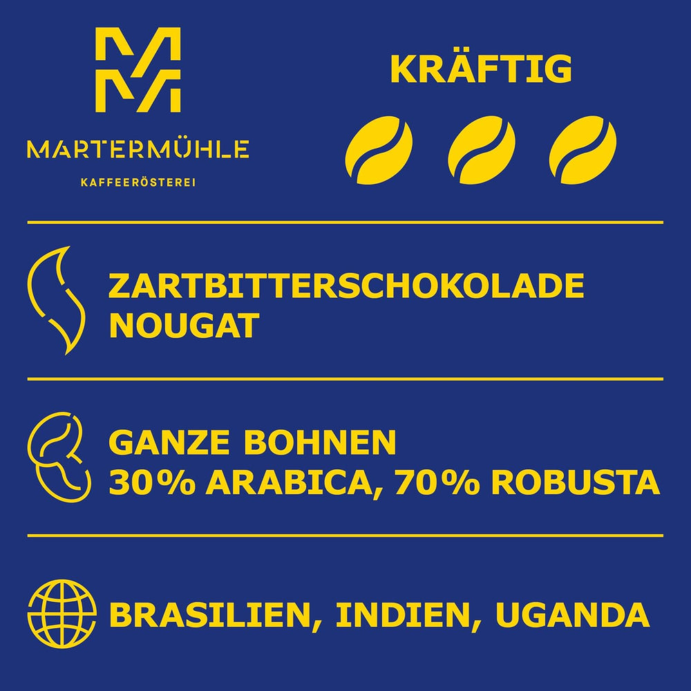 Martermühle Caffè Autostrada Espressobohnen 500g kräftig I Arabica/Robusta I Aromen: Nougat, Zartbitterschokolade I Ganze Espresso-Bohnen schonend geröstet, säurearm