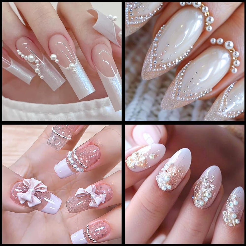 12 Größen Nail Art Perlen, Flache Perlen, Nail Art Accessoires, Halbkreis Nagelperlen, Weiße Nail Charms Und Glitzersteine Nägel Für Nail Art Design, DIY Basteln, Alltag, Hochzeit (2 Boxen)
