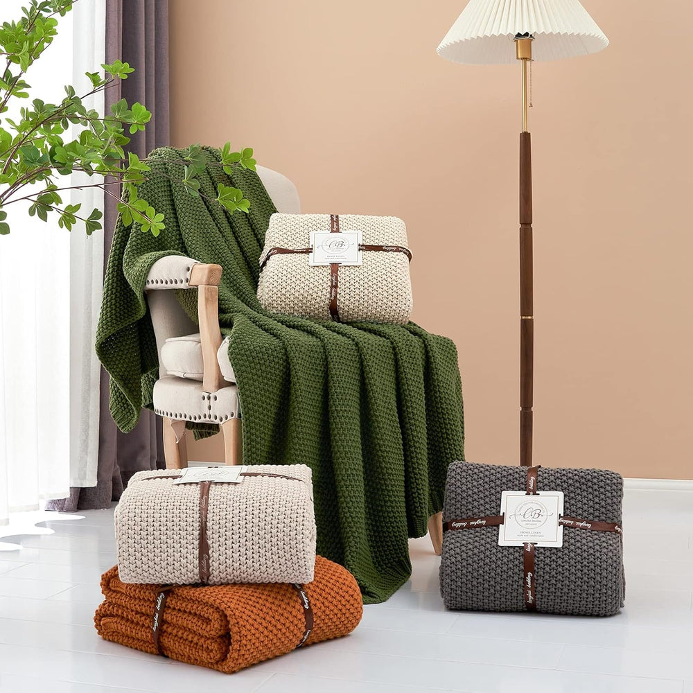 Grobstrick-Überwurfdecke, leicht, Beige, 100 % Bio-Baumwolle, Decke für Sofa, Sofa, Bett, Kind, Kinderzimmer, rustikal, Shabby-Chic, modernes Bauernhaus, 152,4 x 203,2 cm, inklusive Wäschesack. Betten und Decken, Longhui-Bettwäsche, grau, 51 x 63 Zoll.