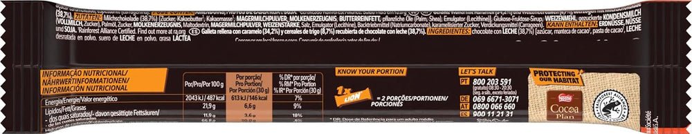 Nestlé LION Schokoriegel mit Karamell, knuspriger Snack, knusprige Schokolade und knusprige Chips, Karamellfüllung, ein besonderes Esserlebnis, Multipack, 28er-Pack (je 2 x 30 g)