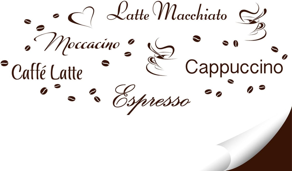 Wandtattoo Kaffee-Sorten I braun I Herz Kaffeetasse Kaffeebohnen Küche Esszimmer Sticker Aufkleber Wandaufkleber Wandsticker G006