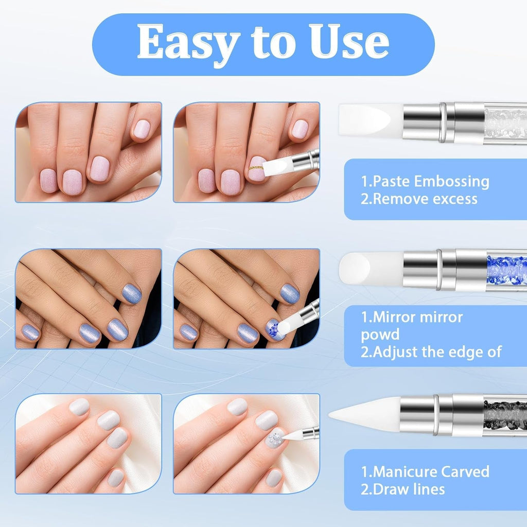 3 Stück Nagel Pinsel Silikon, Nagelkunst Skulptur Stift, Doppel Köpfe DIY Maniküre Werkzeug, Strassstein Picker, Gel Schnitzen Pinsel Für Design, Shaping Drawing Carving Nagelfolie