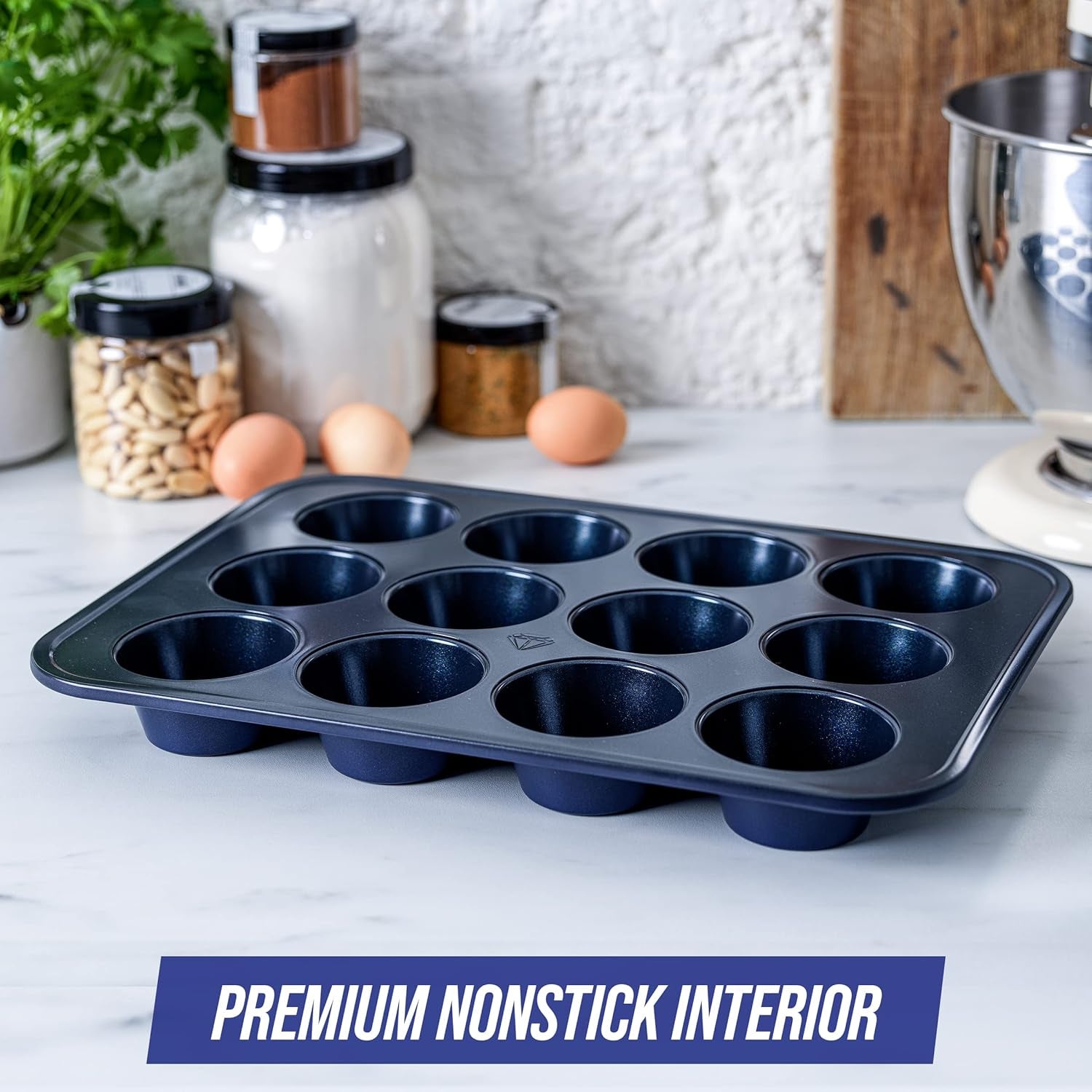 Blue Diamond Bakeware 12Er Muffinform Mit Antihaftbeschichtung, Blau Formen und Backbleche Naty Shop