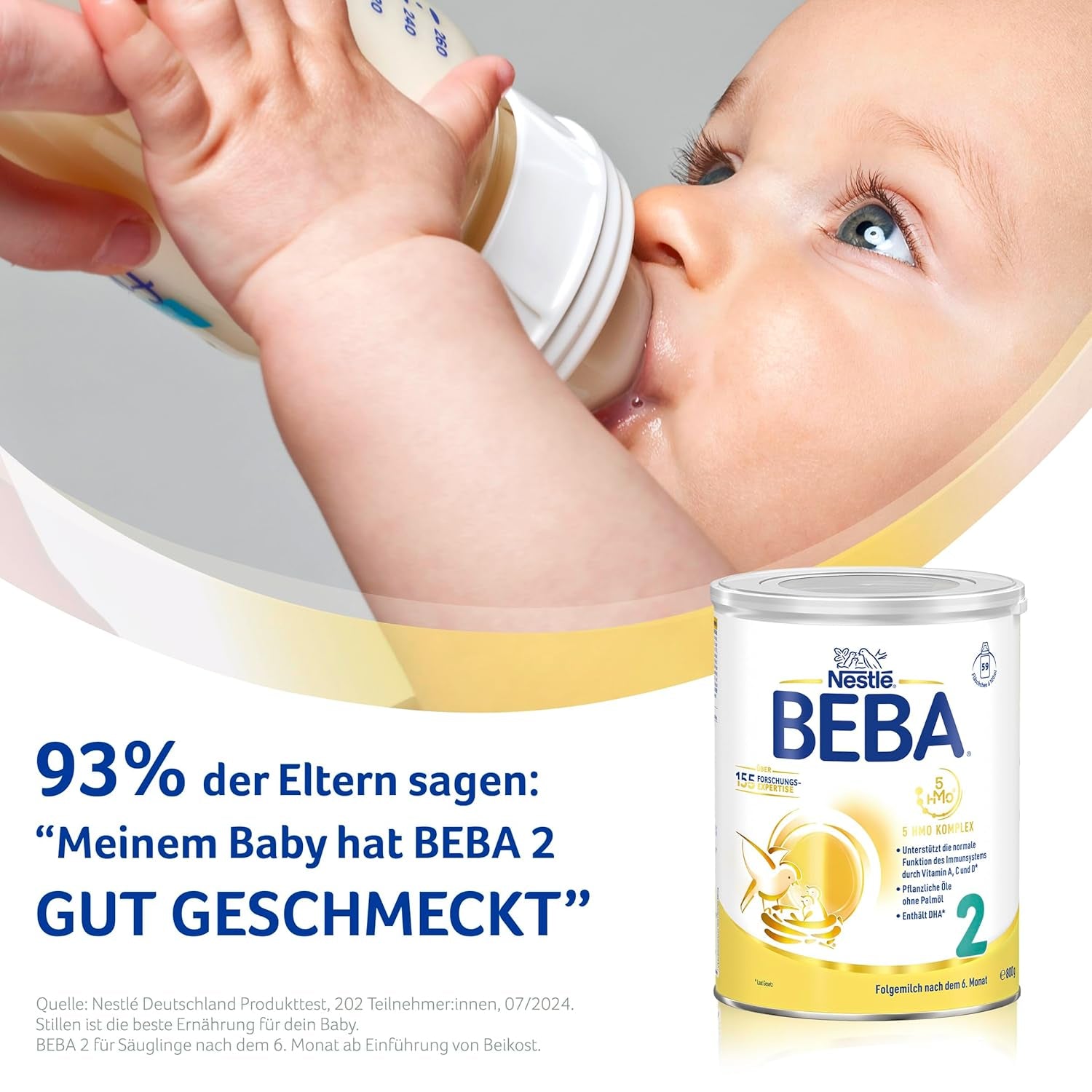 BEBA 2 - Folgemilch nach 6 Monaten, mit 5 HMO-Komplex, altersgerechter Proteingehalt, laktosefrei, palmölfrei, fischölfrei, Babynahrung, Babymilchpulver, 3er Pack (3 x 800g)