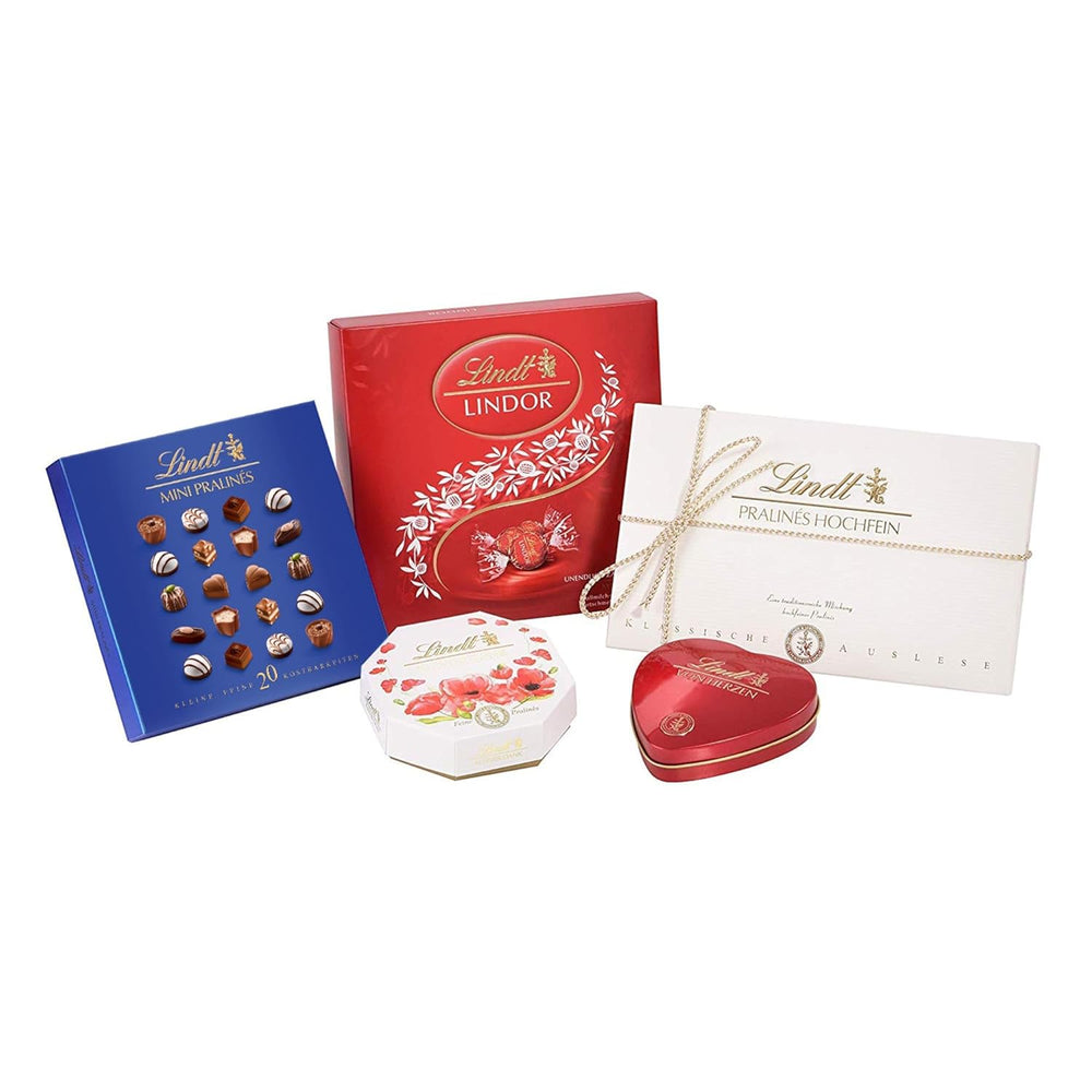 Lindt Schokoladen-Pralinen-Geschenkset | 477g | 5 Schachteln Lindt Pralinen in den Varianten: Exquisit, Mini Praliné, LINDOR Geschenk, Kleines Dankeschön, Von Herzen | Pralinengeschenk | Schokoladengeschenk
