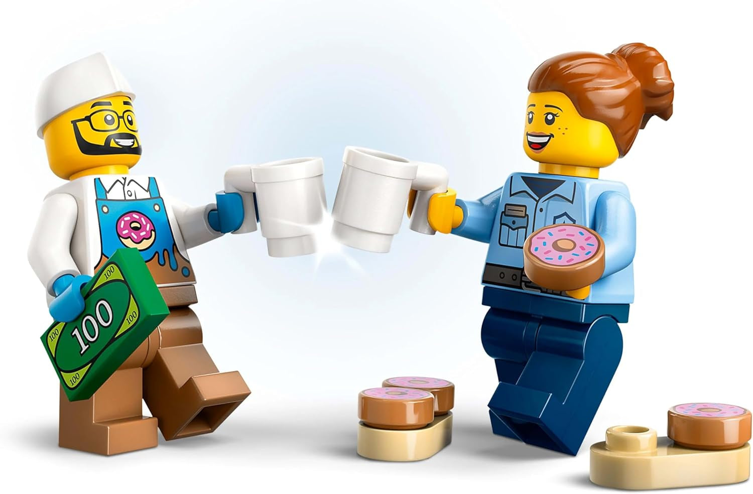 LEGO City Donut Truck - Camion de mâncare de jucărie cu 2 minifigurine de poliție - Jucărie de construcție pentru băieți și fete cu vârsta peste 5 ani - Idee de cadou pentru ziua de naștere și sărbători 60452 Seturi de constructie Besuche den LEGO-Store