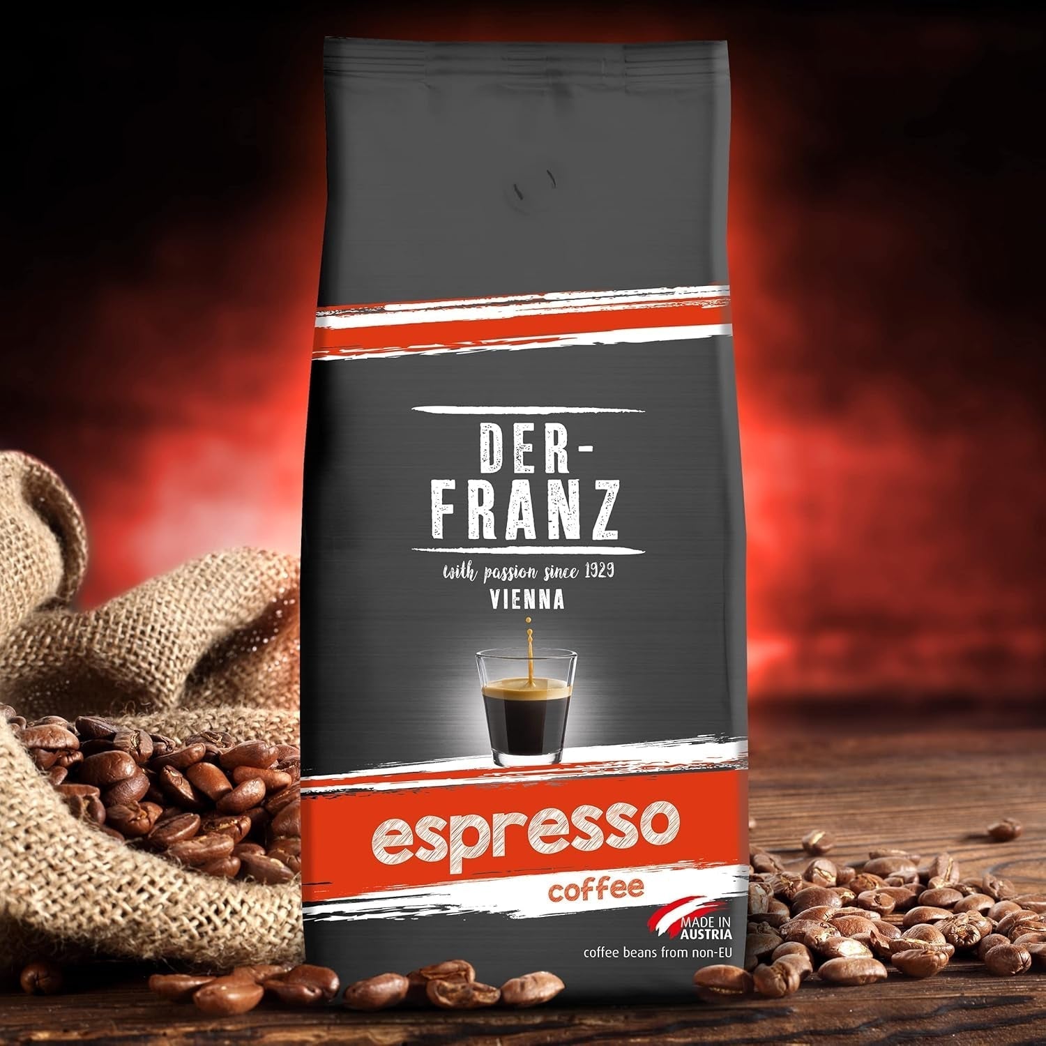 Der-Franz Espresso Coffee, Intensitate 5/5, Arabica și Robusta, boabe întregi, 4 X 1000 G Cafea Naty Shop