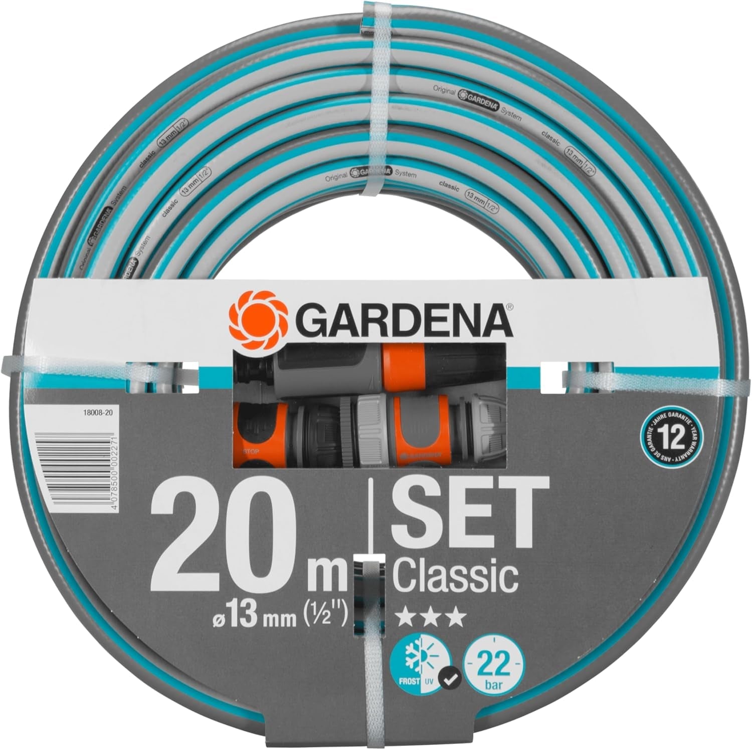 Set silențios pentru pompă de grădină Gardena 4100: Pompă de irigații foarte silențioasă și inovatoare, cu racord de aspirație de 3,5 m și furtun Classic de 20 m, debit 4100 l/h, motor de 550 W, impermeabilă, economică (9051-20)