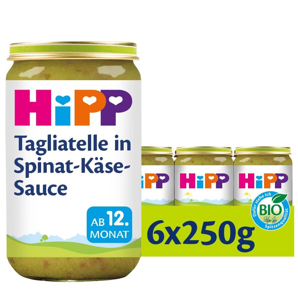 Hipp Pasta Bambini - Tagliatelle in Spinat-Käse-Sauce, 6er-Pack (6 x 250 Gramm) Mutter und Kind Naty Shop 6 x 250 Gramm Spinat-Käse-Sauce
