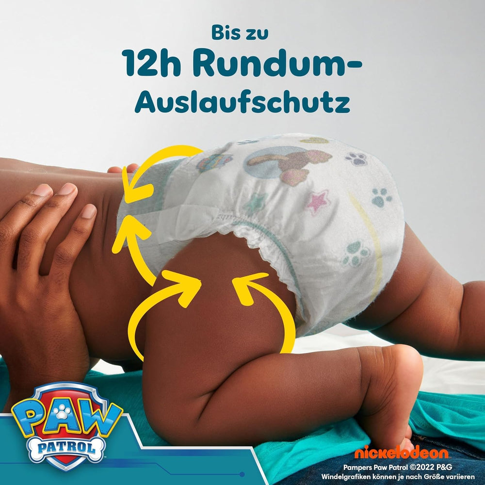 Pampers Baby-Dry Puppy Patrol Edition Windeln, Größe 4, 222 Windeln, 9 kg – 14 kg, bis zu 100 % Auslaufschutz und Komfort die ganze Nacht