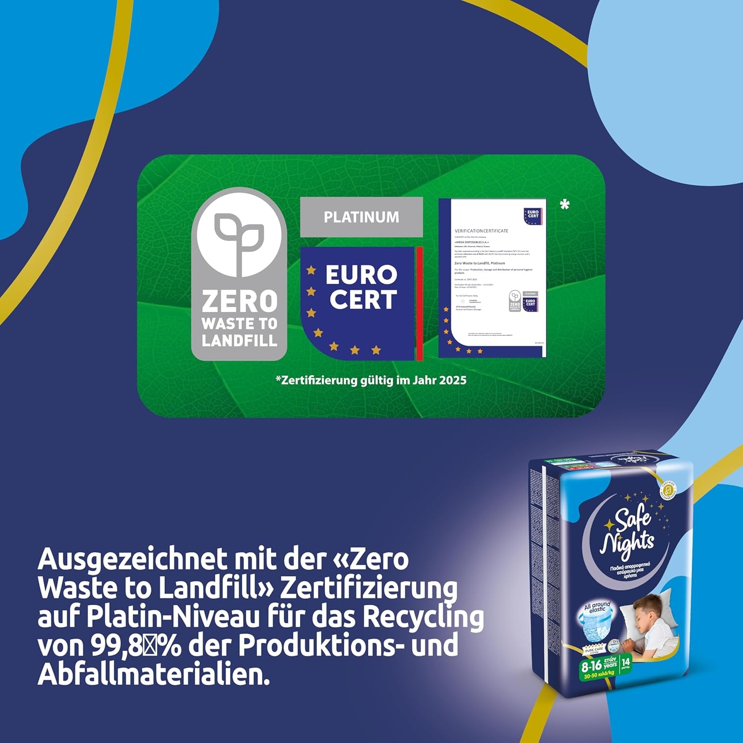 Safe Nights Boy, Nachthosen für 8–16 Jahre (30–50 kg), 84 Stück