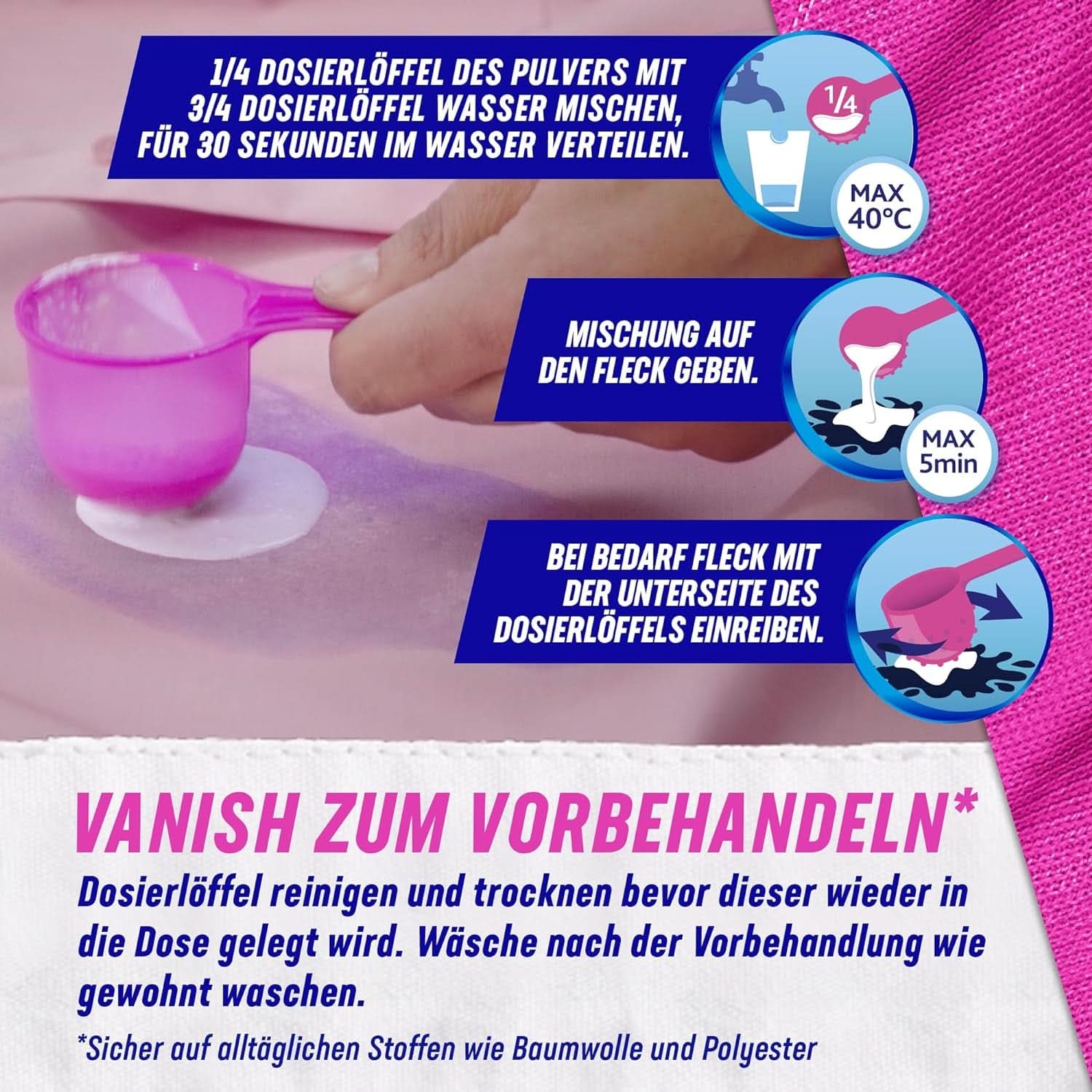Vanish Oxi Action Powder Pink – 1 x 1,65 kg – Pulver zum Entfernen von Flecken und zur Verbesserung der Wäsche ohne Chlor – für farbige Wäsche. Waschmittel Naty Shop