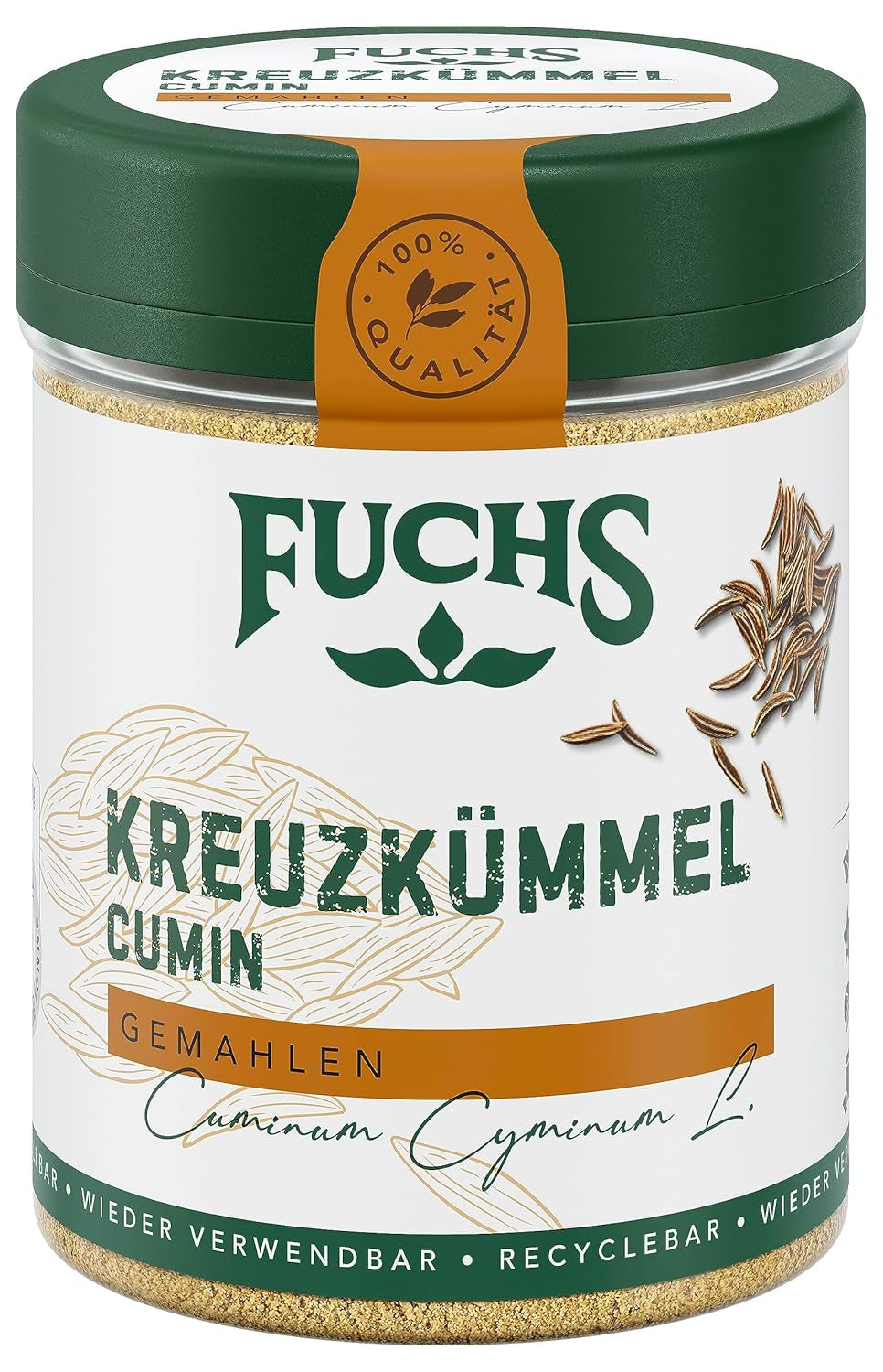 Fuchs Gewürze - Kreuzkümmel gemahlen - zum Würzen von Couscous, Hummus und Falafel - natürliche Zutaten - 50 g in wiederverwendbarer, recyclebarer Dose