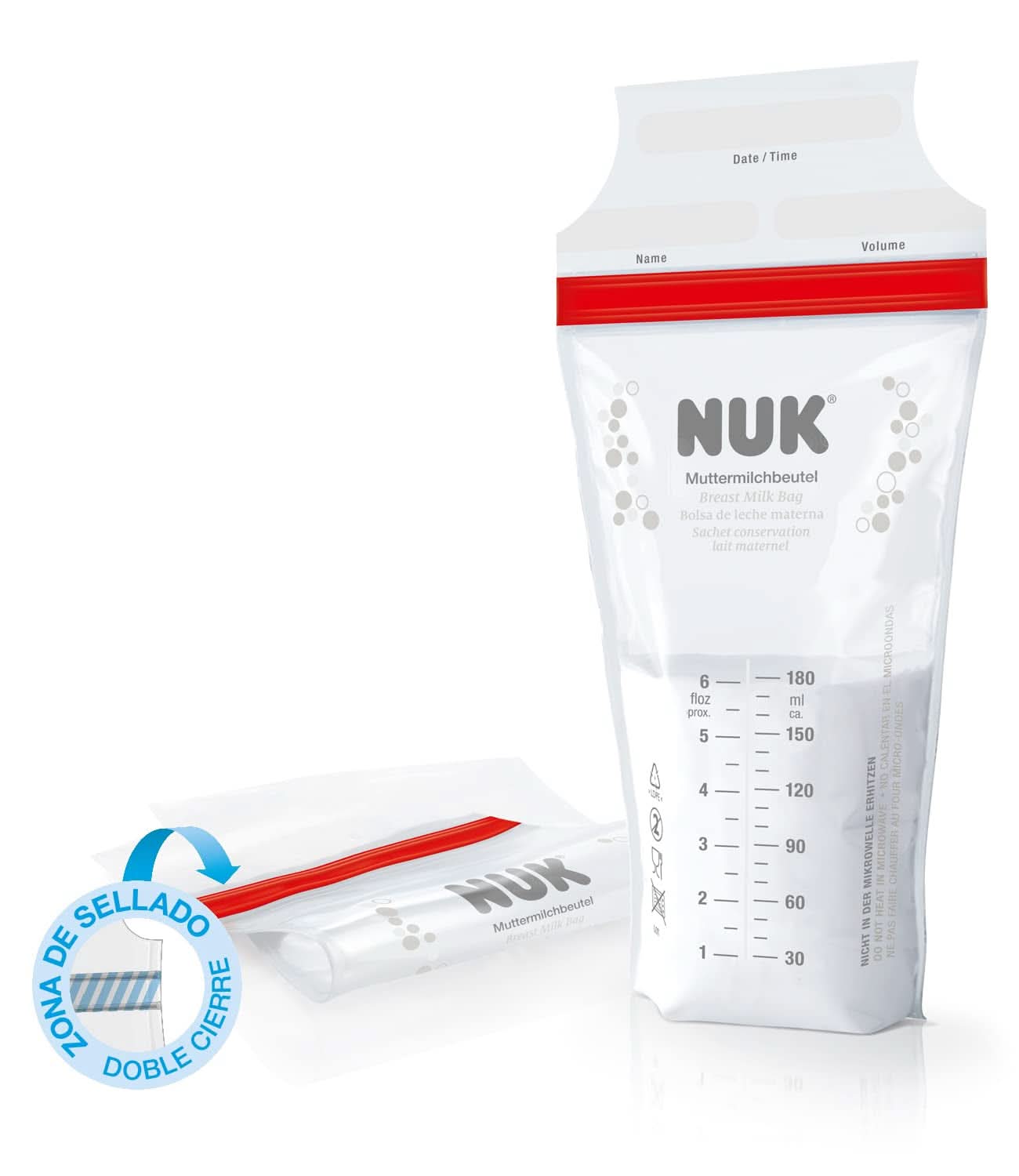 NUK Muttermilchbeutel, platzsparend und sofort einsetzbar, 180 ml, 25 Stück, transparent Zubehör Essen und Stillen Bebe Naty Shop