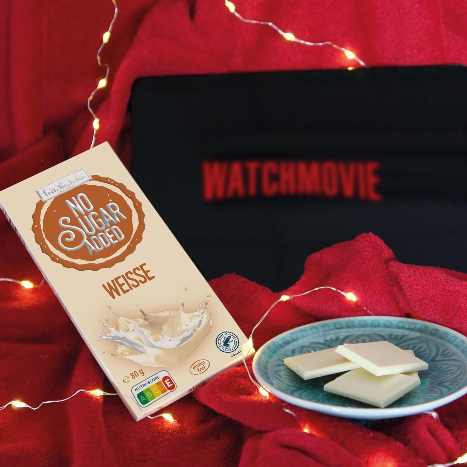 frankonia SCHOKOLADE OHNE ZUCKERZUSATZ Glutenfreie weiße Schokolade, 80 g