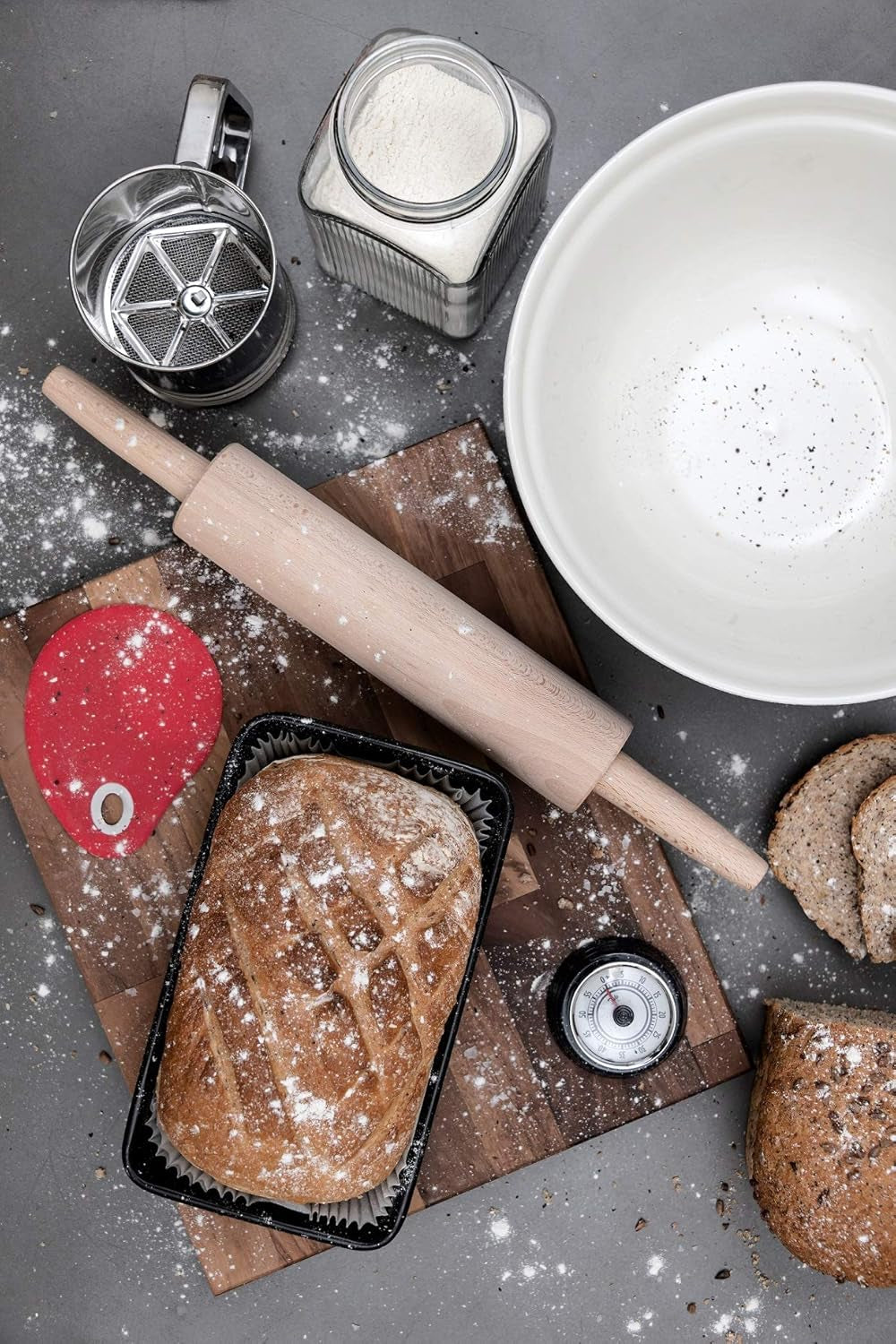 Tala Teigroller aus Buchenholz – Drehbares Nudelholz mit Griffen, glatte Oberfläche, langlebig & leicht zu reinigen – Perfekt für Teig, Gebäck, Brot & Pizza – FSC-zertifiziertes Holz