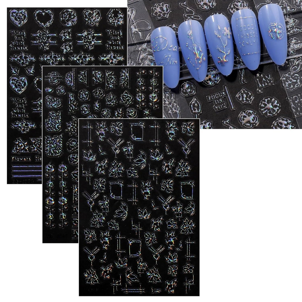 Jmeowio Nagelsticker Aurora Geometrisch 12 Blatt Nail Art Sticker Selbstklebend Nagelaufkleber Bunt Dekoration Nageldesign Zubehör